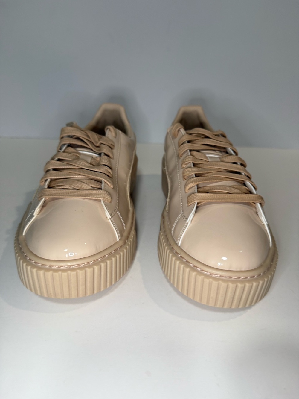 Puma Basket Platform Patent Frappe Nude Patent Sneakers Women’s Size 7 - Picture 4 of 14